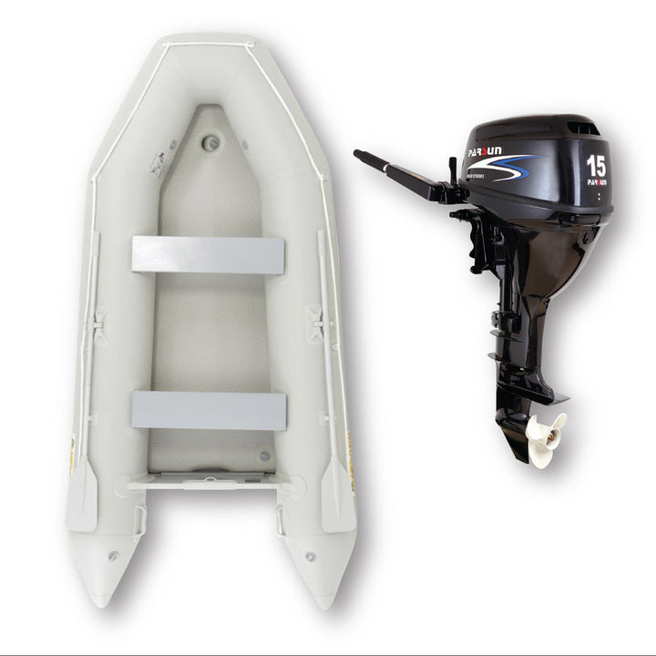 3.3m ISLAND INFLATABLE BOAT + 15HP PARSUN OUTBOARD MOTOR