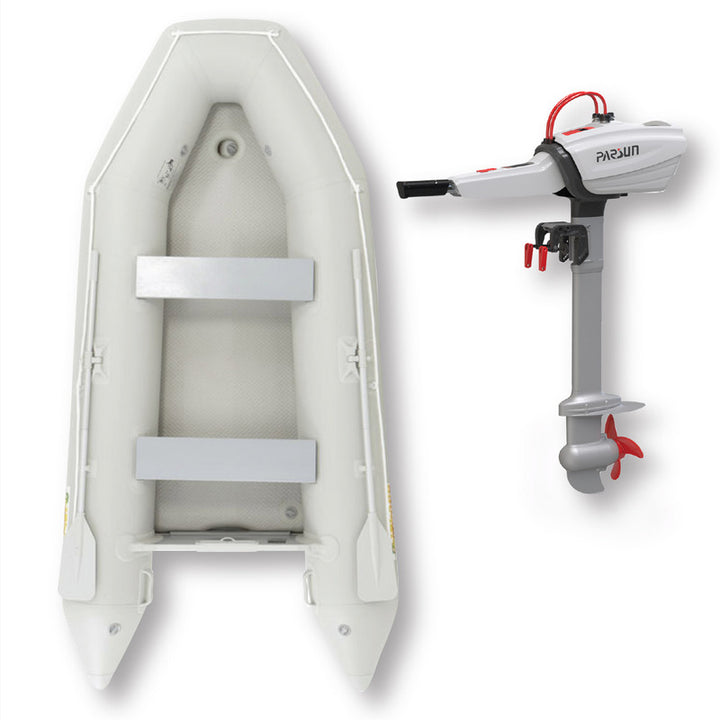 3.3m ISLAND INFLATABLE BOAT WHITE OR GRAY + 3hp PARSUN ELECTRIC OUTBOARD MOTOR