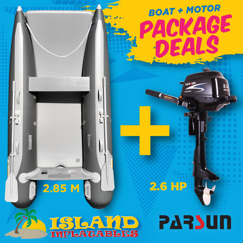 2.85m ISLAND INFLATABLE CAT BOAT + 2.6HP PARSUN OUTBOARD MOTOR