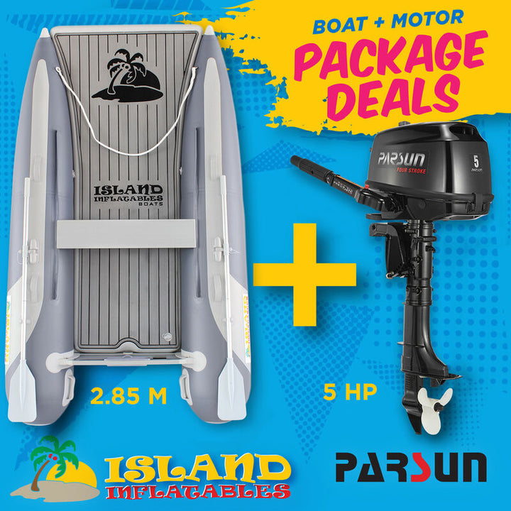 2.85m ISLAND INFLATABLE CAT BOAT + 5HP PARSUN OUTBOARD MOTOR