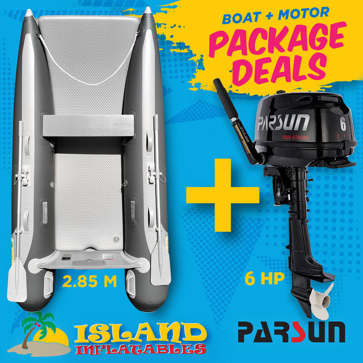 2.85m ISLAND INFLATABLE CAT BOAT + 6HP PARSUN OUTBOARD MOTOR
