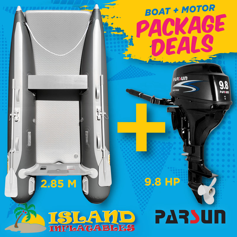 2.85m ISLAND INFLATABLE CAT BOAT + 9.8HP PARSUN OUTBOARD MOTOR