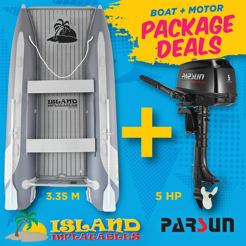 3.35m ISLAND INFLATABLE CAT BOAT + 5HP PARSUN OUTBOARD MOTOR