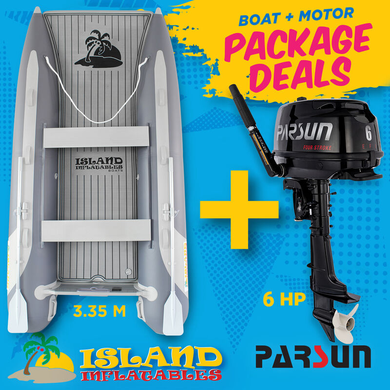 3.35m ISLAND INFLATABLE CAT BOAT + 6HP PARSUN OUTBOARD MOTOR