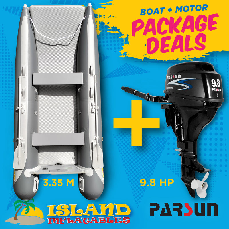 3.35m ISLAND INFLATABLE CAT BOAT + 9.8HP PARSUN OUTBOARD MOTOR