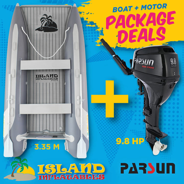 3.35m ISLAND INFLATABLE CAT BOAT + 9.8HP PARSUN OUTBOARD MOTOR